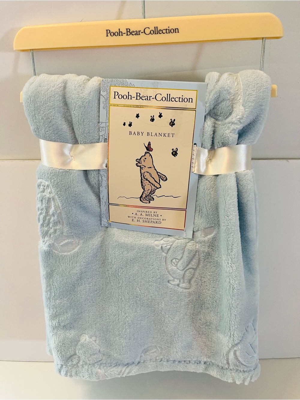 Winnie the Pooh Bear Collection Blue Embossed Baby Blanket Sports Owl Rabbit
